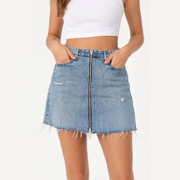rag & bone Dresses & Skirts - Rag & Bone Anna Denim Mini Skirt Womens 30 Mandy Distressed Zip Front Y2K